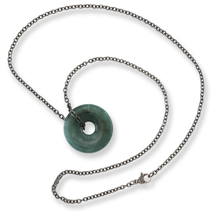 Blue Green Guatemalan Jadeite Jade Pi Disc Necklace | UPC #408692
