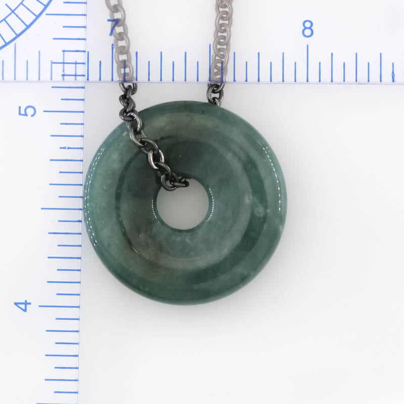 Blue Green Guatemalan Jadeite Jade Pi Disc Necklace | UPC #408692