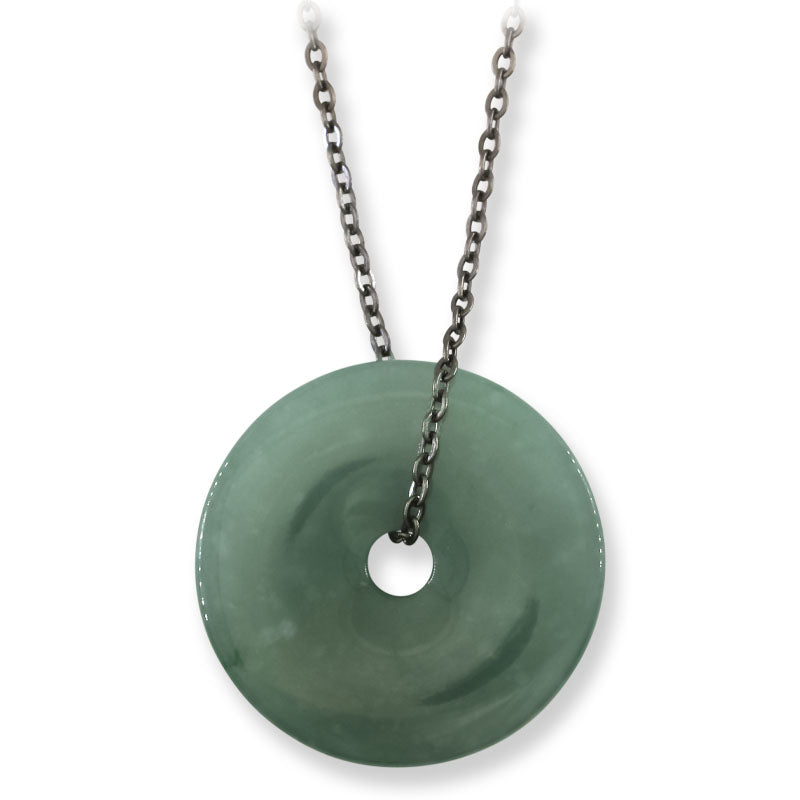 Blue Green Guatemalan Jadeite Jade Pi Disc Necklace | UPC #407510