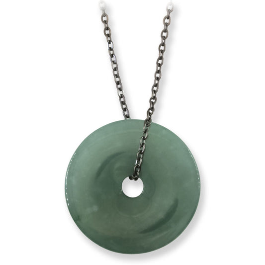 Blue Green Guatemalan Jadeite Jade Pi Disc Necklace | UPC #407510
