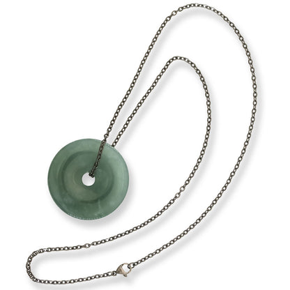 Blue Green Guatemalan Jadeite Jade Pi Disc Necklace | UPC #407510