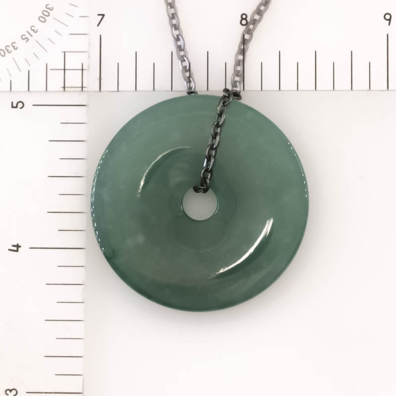 Blue Green Guatemalan Jadeite Jade Pi Disc Necklace | UPC #407510