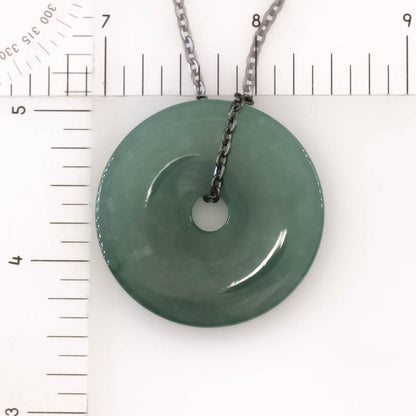 Blue Green Guatemalan Jadeite Jade Pi Disc Necklace | UPC #407510
