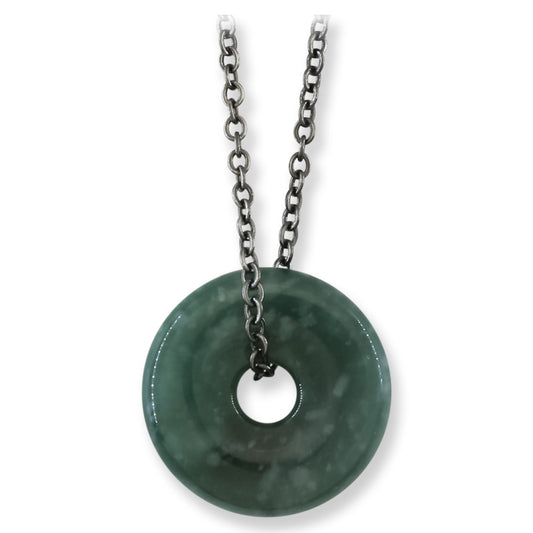 Blue Green Guatemalan Jadeite Jade Pi Disc Necklace | UPC #408708