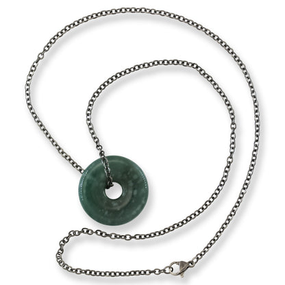 Blue Green Guatemalan Jadeite Jade Pi Disc Necklace | UPC #408708