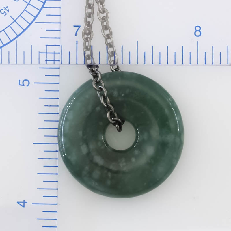 Blue Green Guatemalan Jadeite Jade Pi Disc Necklace | UPC #408708