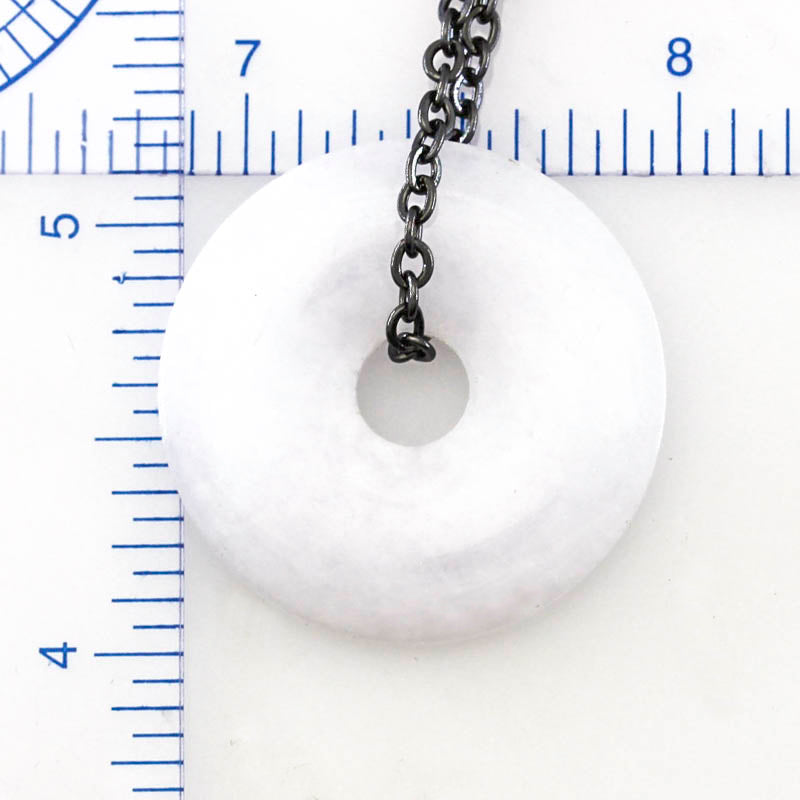 White Jadeite Jade Disc Necklace on Oxidized Steel Chain | UPC #399570