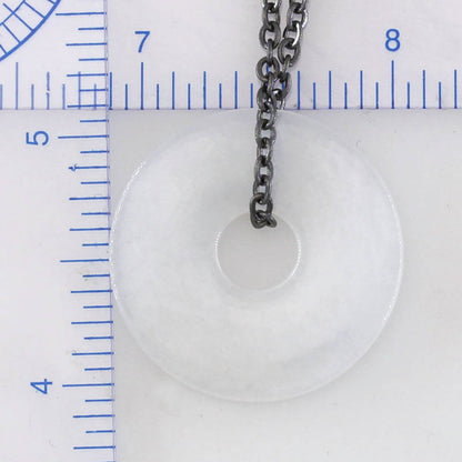 White Jadeite Jade Disc Necklace on Oxidized Steel Chain | UPC #399563
