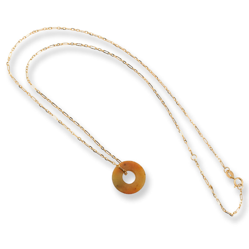 Yellow Jadeite Jade Flat Circle Necklace on 14K Yellow Gold Chain | UPC #399624