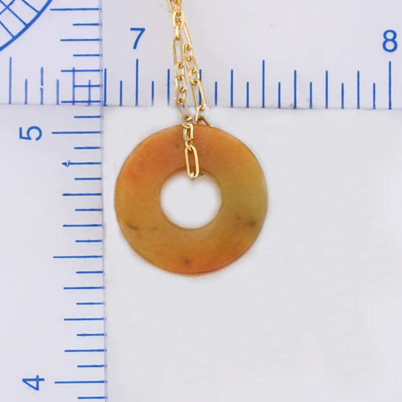 Yellow Jadeite Jade Flat Circle Necklace on 14K Yellow Gold Chain | UPC #399624