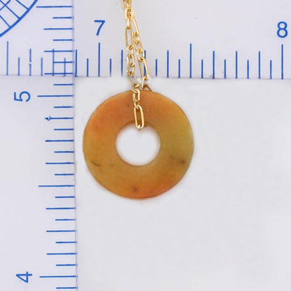 Yellow Jadeite Jade Flat Circle Necklace on 14K Yellow Gold Chain | UPC #399624