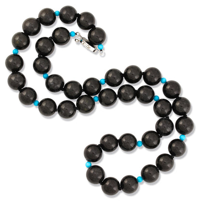 Grey Jadeite Jade And Turquoise Bead Necklace With 14K White Gold Clasp Jade Jewelry