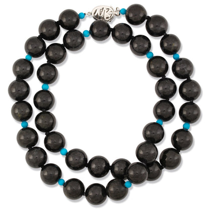 Grey Jadeite Jade And Turquoise Bead Necklace With 14K White Gold Clasp Jade Jewelry