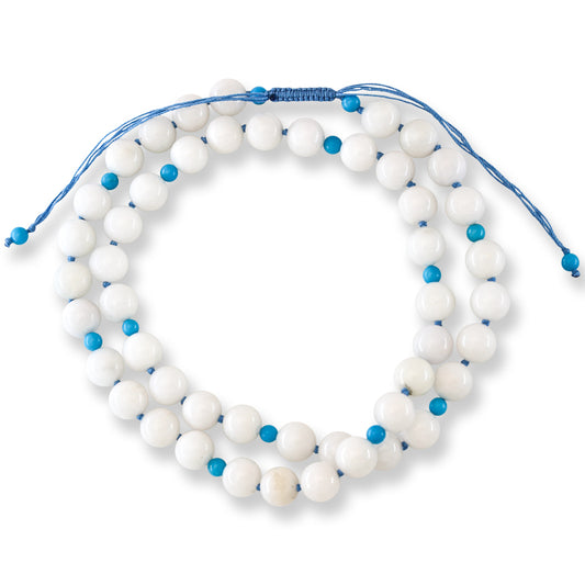 Adjustable White Jadeite Jade and Turquise Bead Necklace | UPC #398993