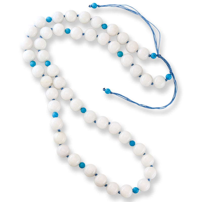 Adjustable White Jadeite Jade and Turquise Bead Necklace | UPC #398993