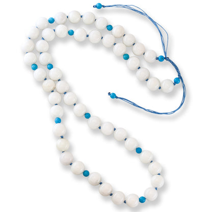 Adjustable White Jadeite Jade and Turquise Bead Necklace | UPC #398993