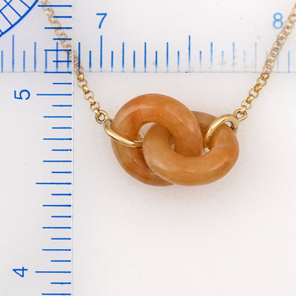 RED JADEITE JADE 18K YELLOW GOLD DOUBLE INTERLOCKING RINGS NECKLACE UPC #382206