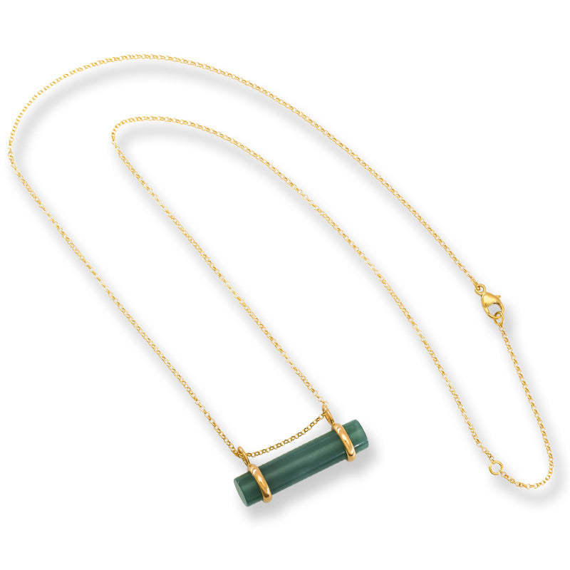 Blue-Green Guatemalan Jadeite Jade Cylinder Slide 14K Yellow Gold Necklace | UPC #400405