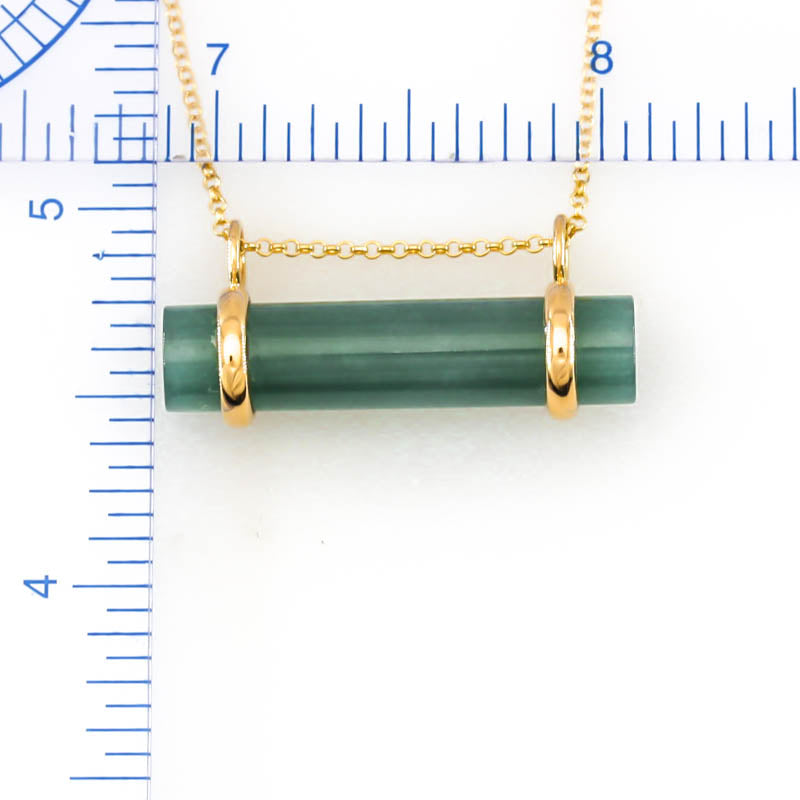 Blue-Green Guatemalan Jadeite Jade Cylinder Slide 14K Yellow Gold Necklace | UPC #400405