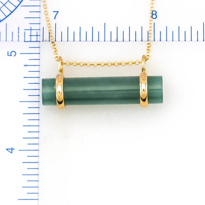 Blue-Green Guatemalan Jadeite Jade Cylinder Slide 14K Yellow Gold Necklace | UPC #400405