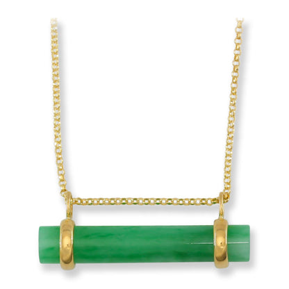 Green Jadeite Jade Cylinder Slide 18K Yellow Gold Necklace | UPC #406186