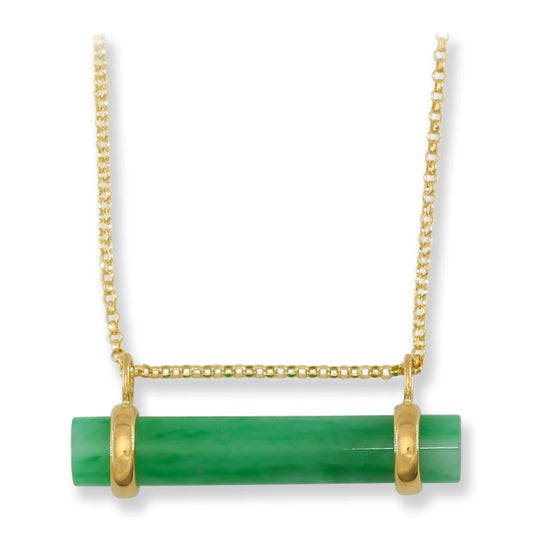 Green Jadeite Jade Cylinder Slide 18K Yellow Gold Necklace | UPC #406186