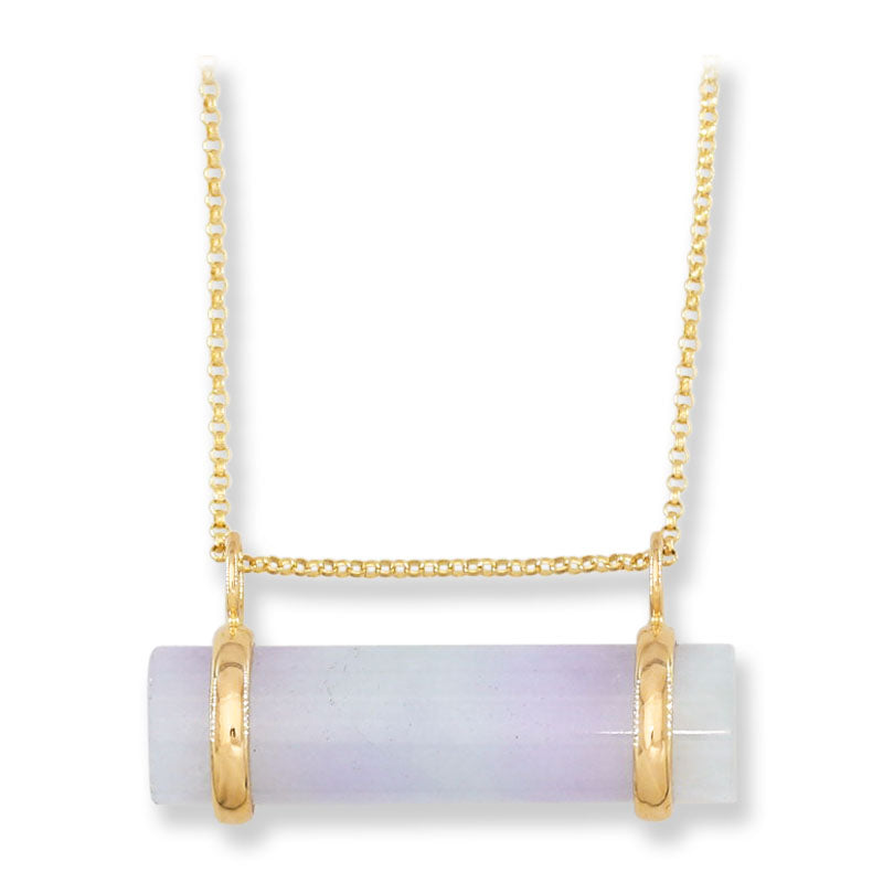 Lavender Jadeite Jade Cylinder Slide 14K Yellow Gold Necklace | UPC #406261