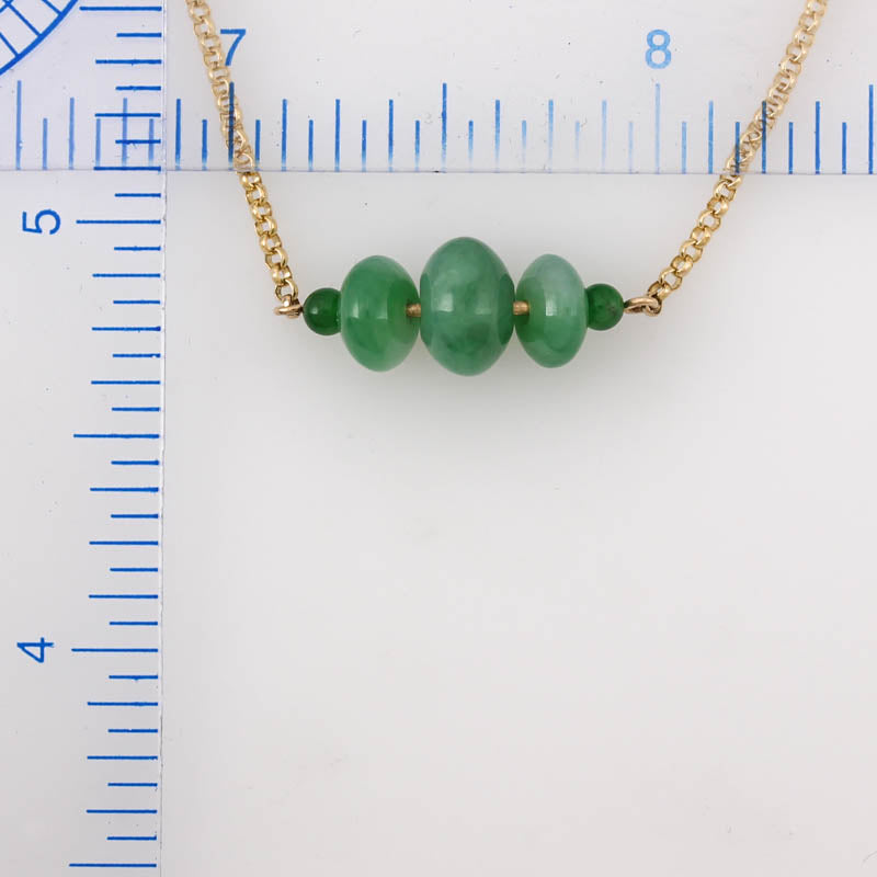 14K YELLOW GOLD GREEN JADEITE JADE ABACUS BEAD NECKLACE UPC #380332