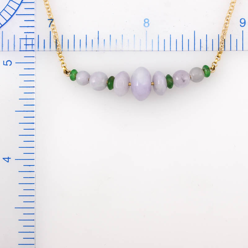 14K YELLOW GOLD LAVENDER JADEITE JADE ABACUS NECKLACE UPC #380387