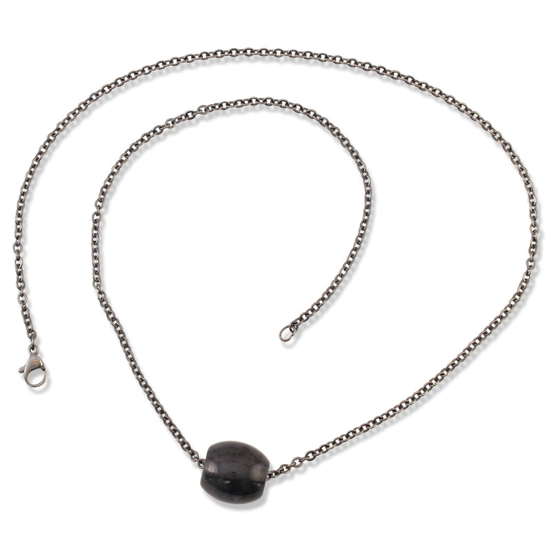 Jade Barrel on Steel Chain | Grey Jadeite Jade Necklace | UPC #389113