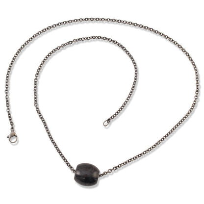 Jade Barrel on Steel Chain | Grey Jadeite Jade Necklace | UPC #389113
