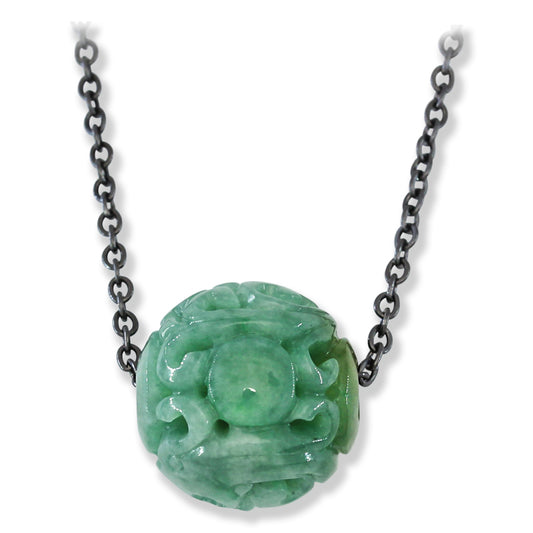 Green Jadeite Jade Carved Dragon Bead Necklace | UPC #401358