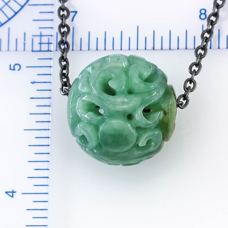 Green Jadeite Jade Carved Dragon Bead Necklace | UPC #401358