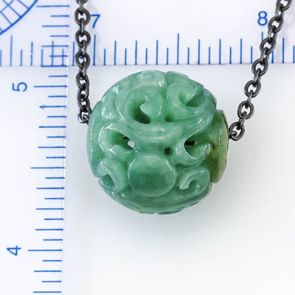Green Jadeite Jade Carved Dragon Bead Necklace | UPC #401358