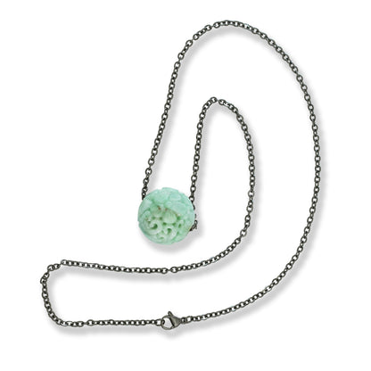 Green Jadeite Jade Carved Floral Bead Necklace | UPC #401372