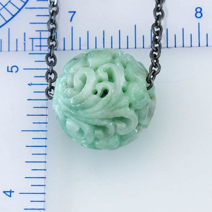 Green Jadeite Jade Carved Floral Bead Necklace | UPC #401372