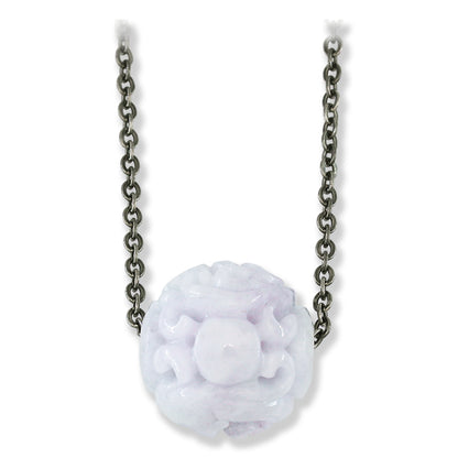 Lavender Jadeite Jade Carved Dragon Bead Necklace | UPC #401365