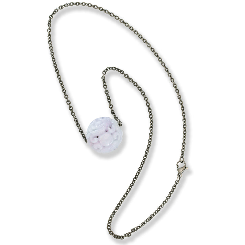 Lavender Jadeite Jade Carved Dragon Bead Necklace | UPC #401365
