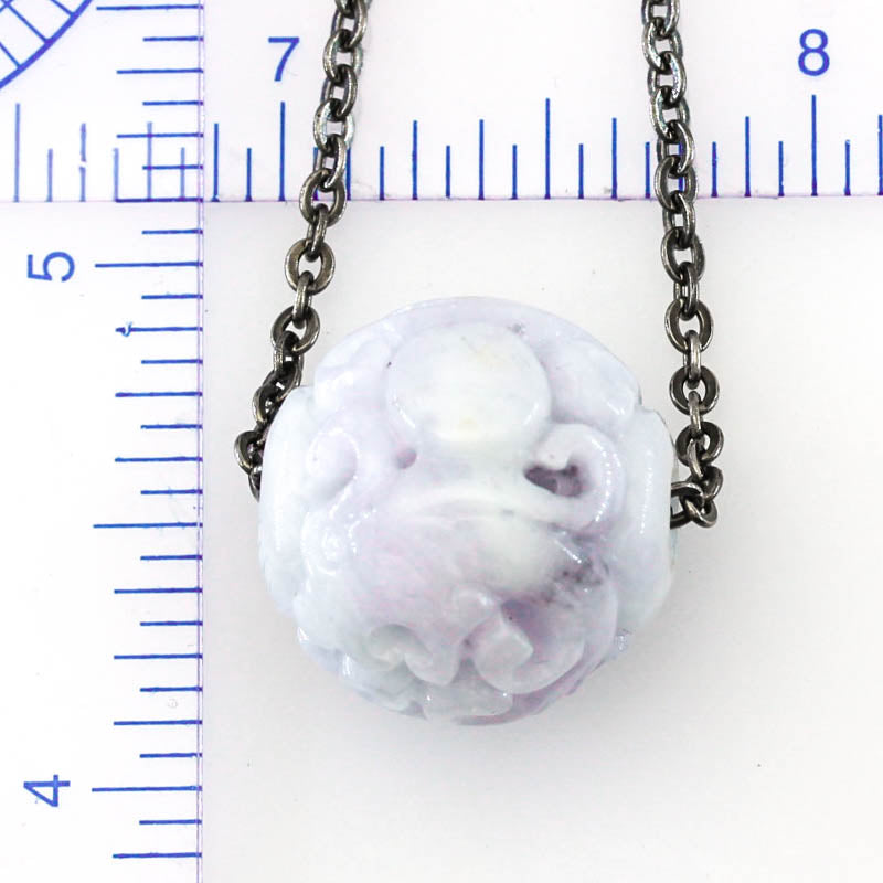 Lavender Jadeite Jade Carved Dragon Bead Necklace | UPC #401365