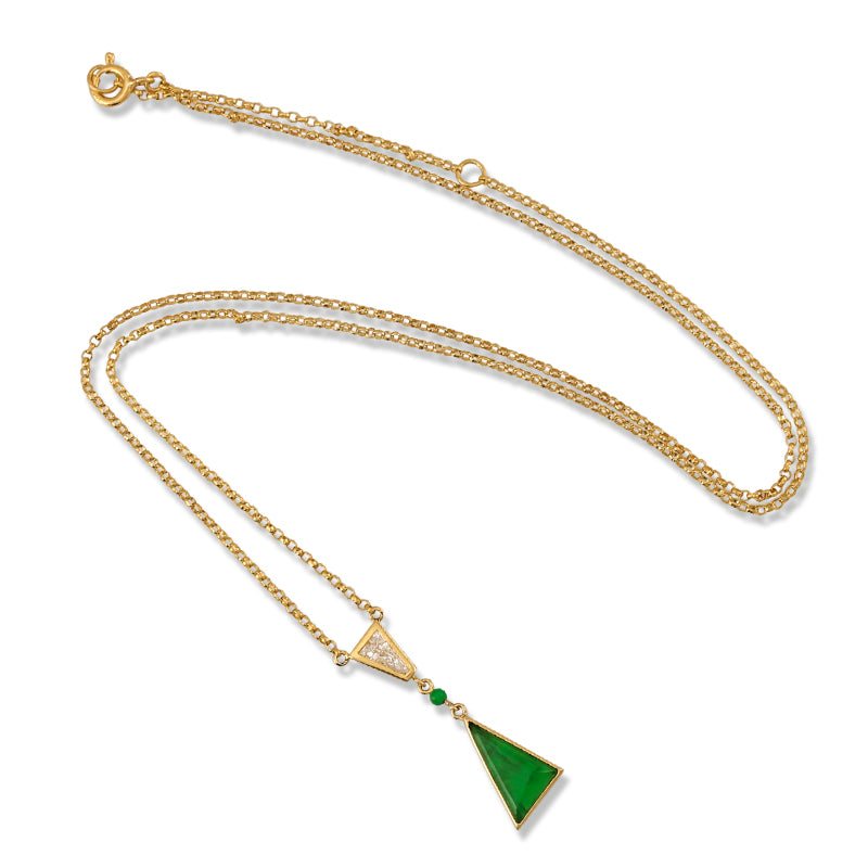 18K Yellow Gold Green Jadeite Jade and Diamond Necklace | UPC #389991
