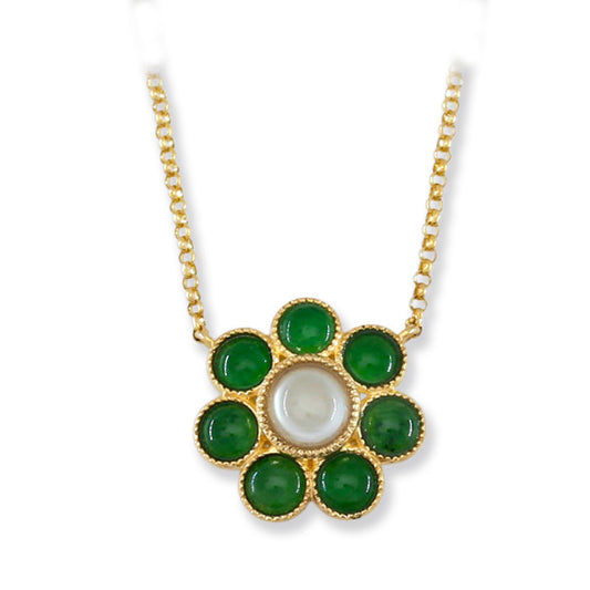Green and Ice Jadeite Jade Flower Pendant in 18K Yellow Gold | UPC #392106