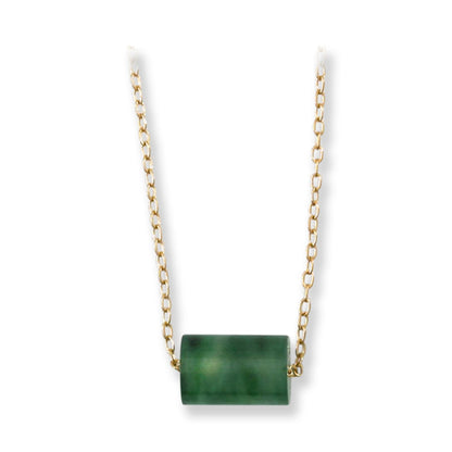 Green Jadeite Jade Tube Style Slide Necklace on 14K Yellow Gold Chain | UPC #407497