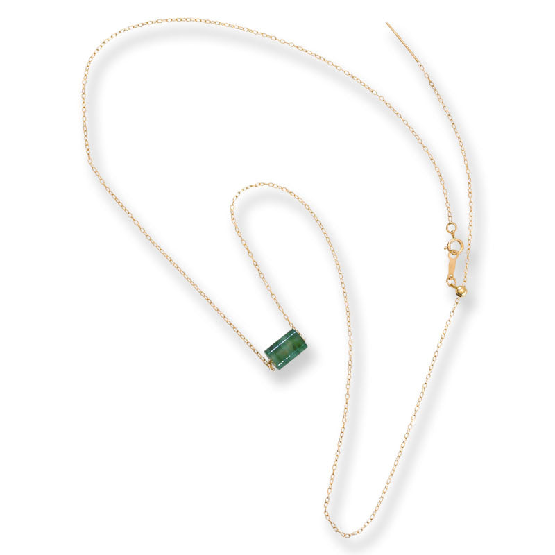 Green Jadeite Jade Tube Style Slide Necklace on 14K Yellow Gold Chain | UPC #407497