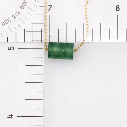 Green Jadeite Jade Tube Style Slide Necklace on 14K Yellow Gold Chain | UPC #407497