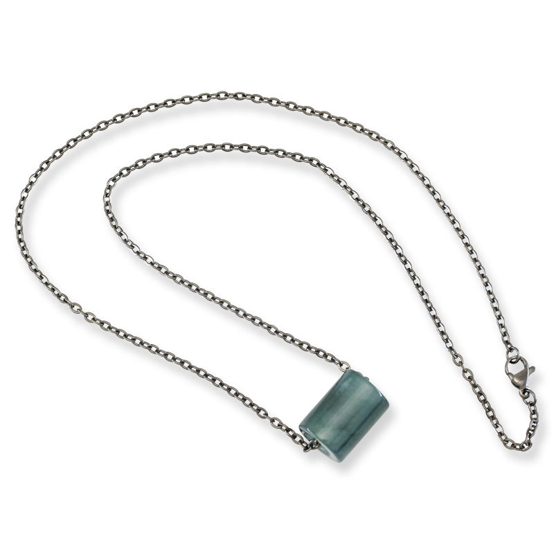 Blue Green Jadeite Jade Tubular Slide Necklace | UPC #397668