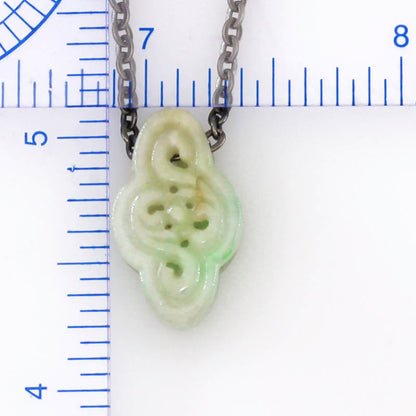 Green Jadeite Jade Carved Freeform Slide on 18” Steel Chain Necklace | UPC #393028