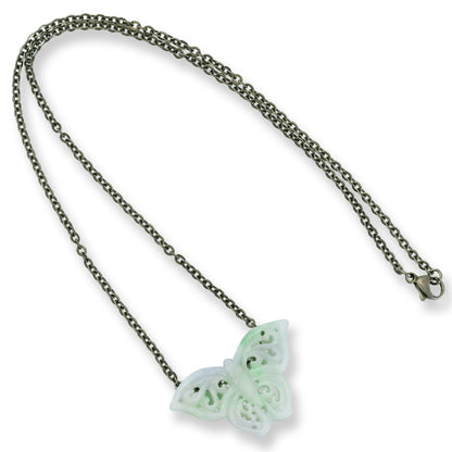 Green Jadeite Jade Butterfly Carving on 18" Steel Chain | UPC #393004