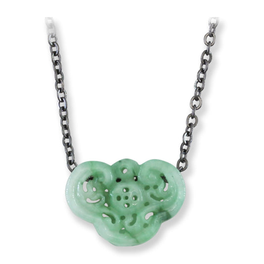 Green Jadeite Jade Carved Freeform Slide on 20” Steel Chain Necklace | UPC #393004