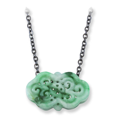 Green Jadeite Jade Carved Freeform Slide on 20” Steel Chain Necklace | UPC #407428
