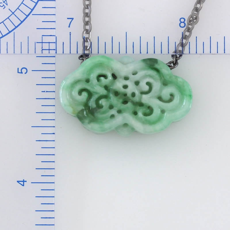 Green Jadeite Jade Carved Freeform Slide on 20” Steel Chain Necklace | UPC #407428